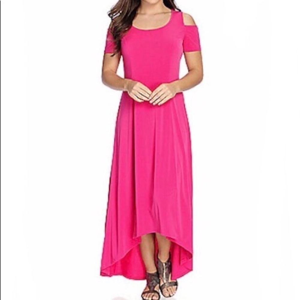 Kate & Mallory Cold Shoulder Hi Low Stretch  Maxi Dress 1X Pink Women Plus Size*